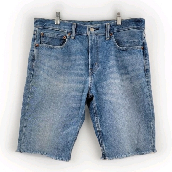 Levi's Jean Shorts Women's 34 Boho Distressed Raw Hem Long Dad Denim Bermuda - Picture 16 of 16